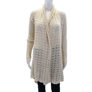 Pure DKNY Womens Cotton Open Knit Cowl Neck Cardigan Sweater Top Beige Size S